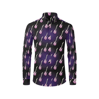 Electric Guitar Print Design LKS405 Men's Long Sleeve Dress Shirt