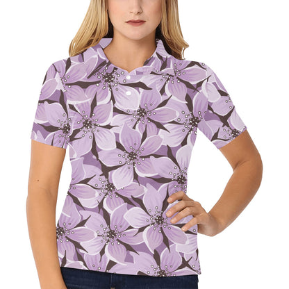 Lilac Pattern Print Design 01 Women's Polo Shirt