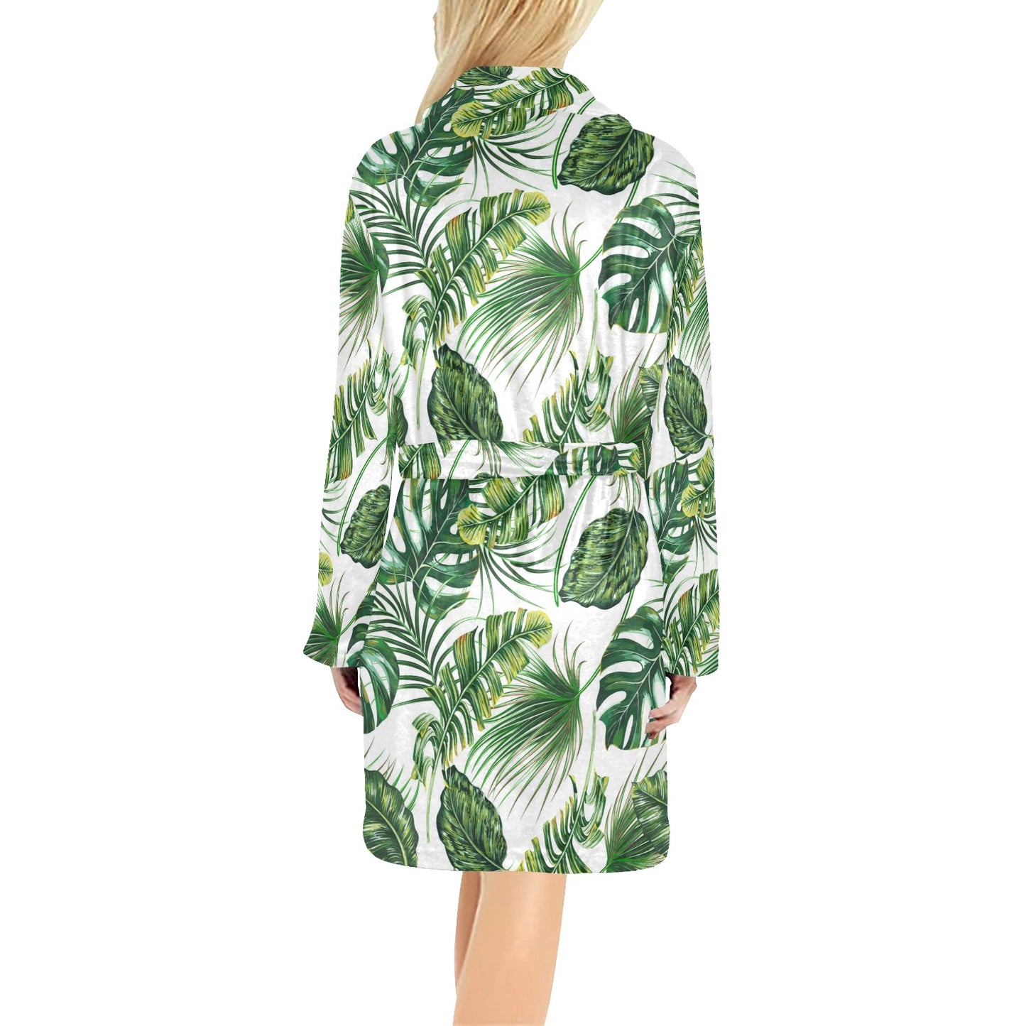 Green Pattern Tropical Palm Leaves Women's Fleece Robe