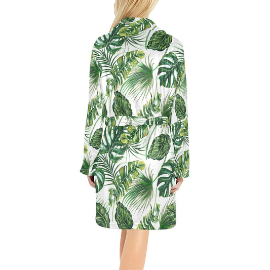 Green Pattern Tropical Palm Leaves Women's Fleece Robe