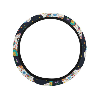 Sugar Skull Print Design LKS305 Steering Wheel Cover with Elastic Edge