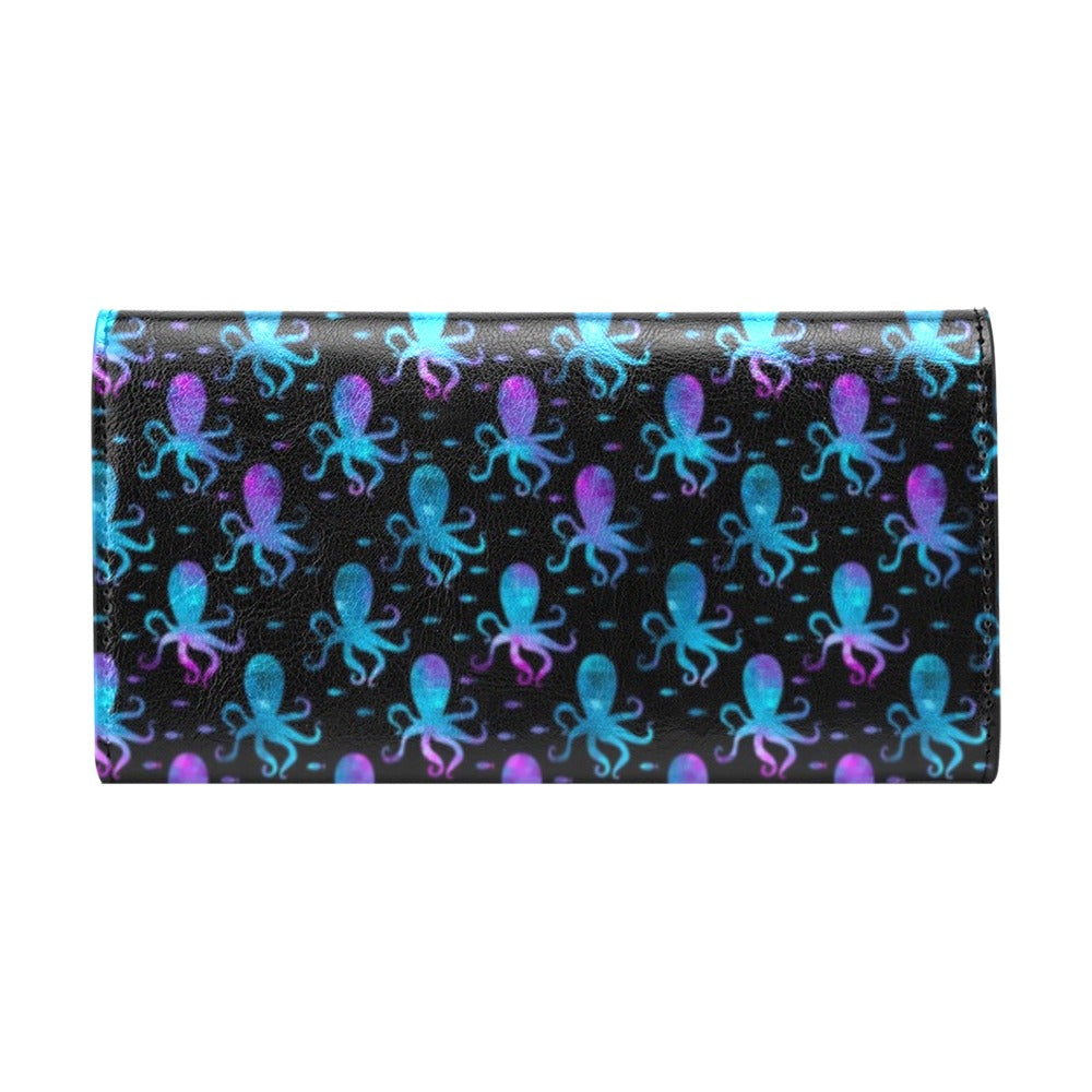 Octopus Blue Design Print Themed Women's Trifold Wallet