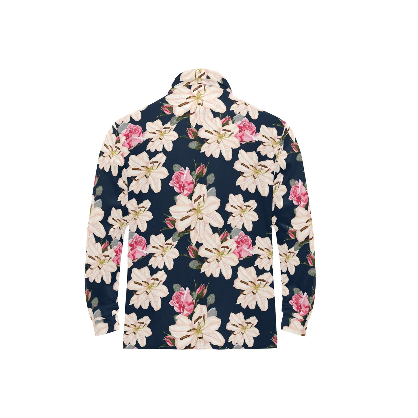Lily Pattern Print Design LY04 Long Sleeve Polo Shirt For Men's