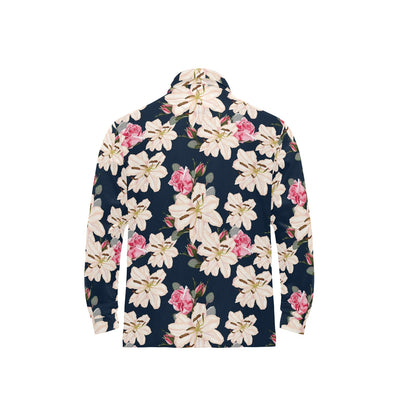 Lily Pattern Print Design LY04 Long Sleeve Polo Shirt For Men's