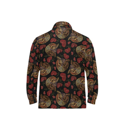 Owl Pattern Print Design A08 Long Sleeve Polo Shirt For Men's