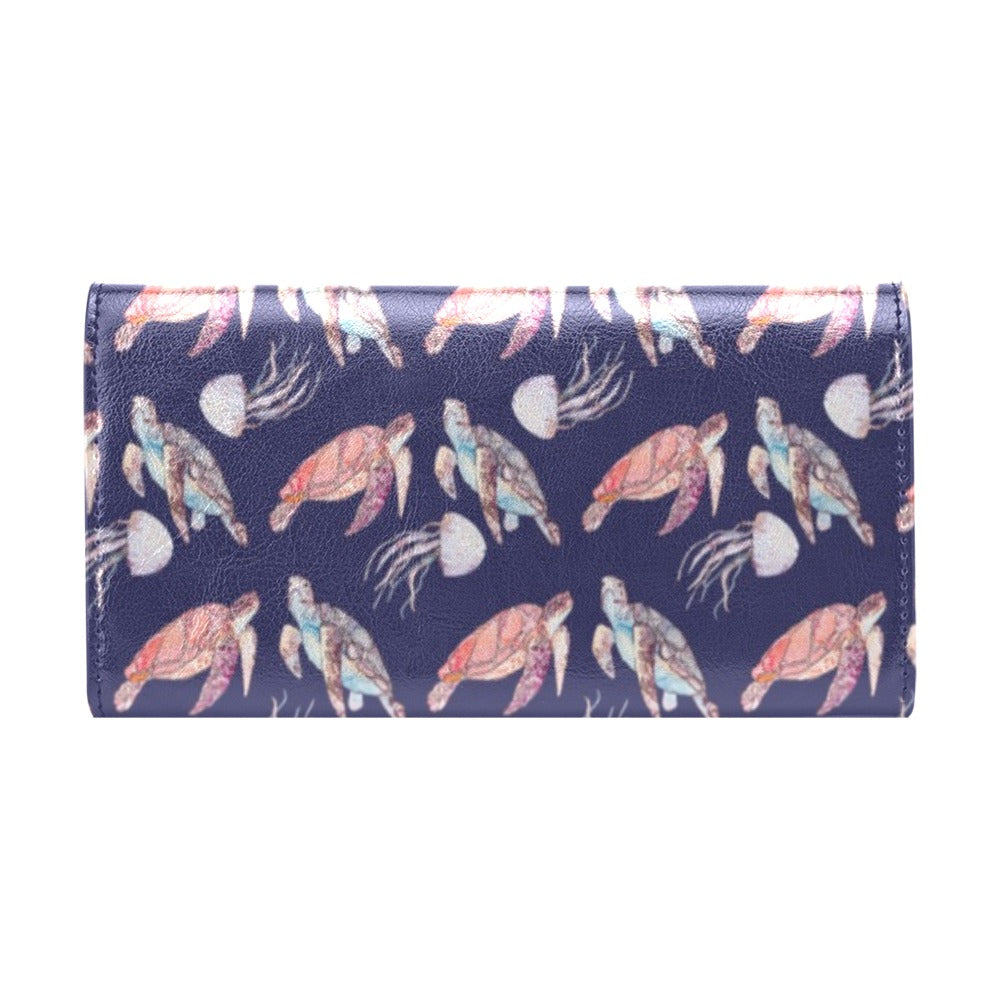 Sea Turtle With Jelly Fish Print Design LKS301 Women's Trifold Wallet