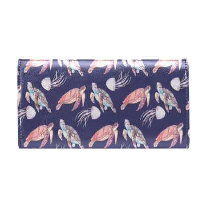 Sea Turtle With Jelly Fish Print Design LKS301 Women's Trifold Wallet
