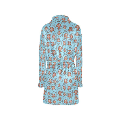 Monkey Cute Design Themed Print Women's Fleece Robe