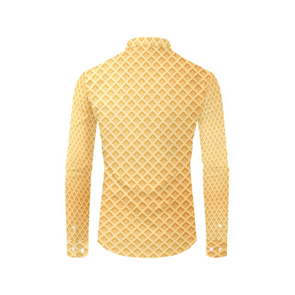 Waffle Texture Print Design LKS302 Men's Long Sleeve Dress Shirt