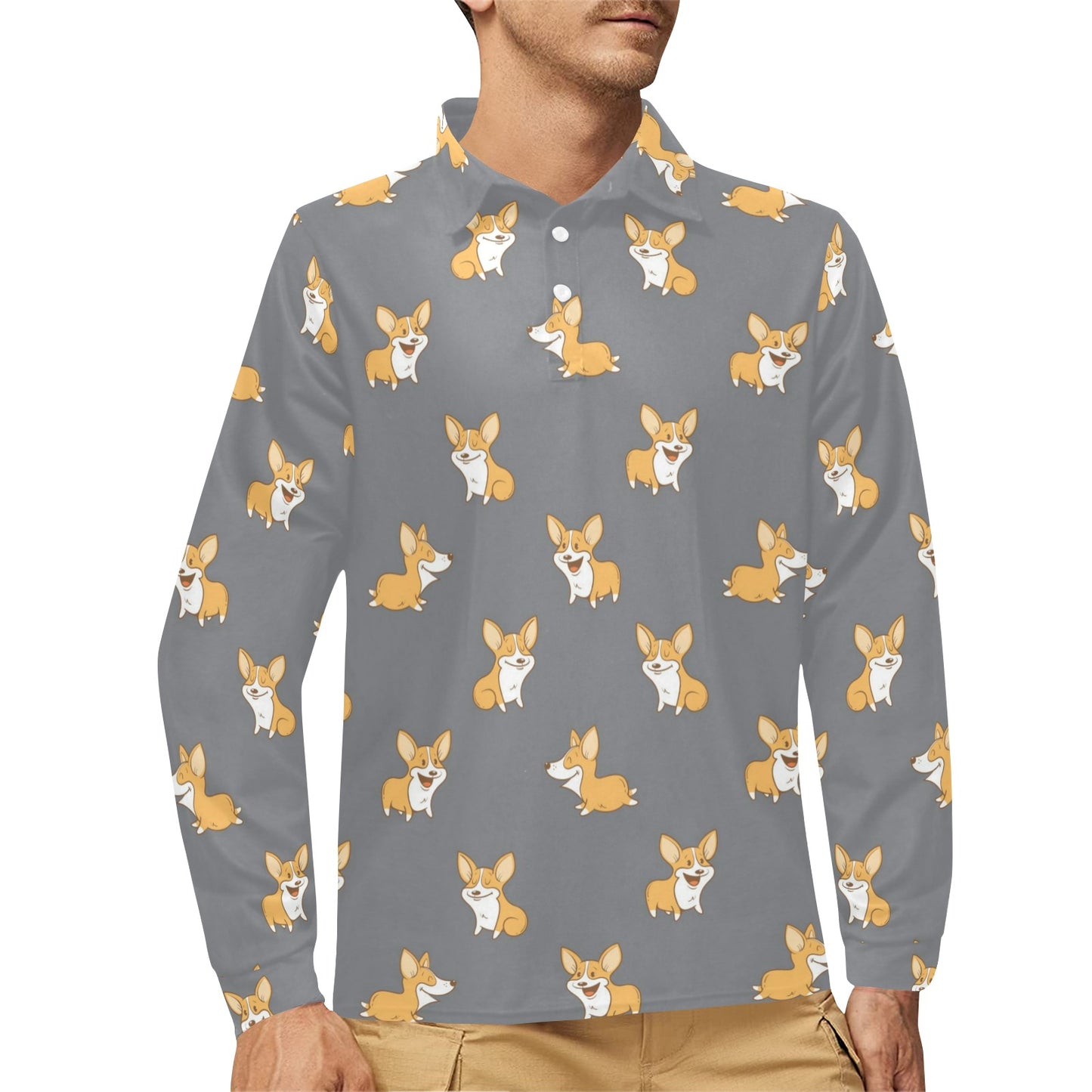 Pembroke Welsh Corgis Pattern Print Design A02 Long Sleeve Polo Shirt For Men's