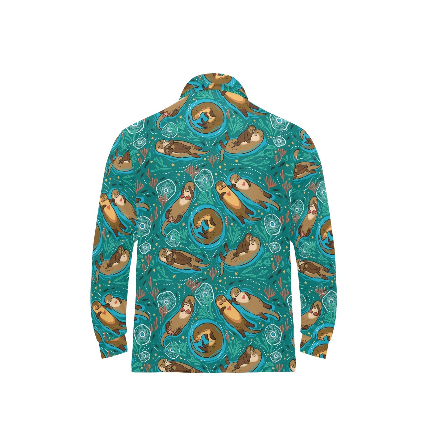 Sea Otter Pattern Print Design 01 Long Sleeve Polo Shirt For Men's