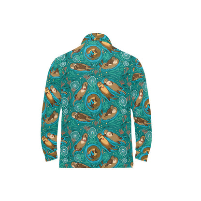 Sea Otter Pattern Print Design 01 Long Sleeve Polo Shirt For Men's