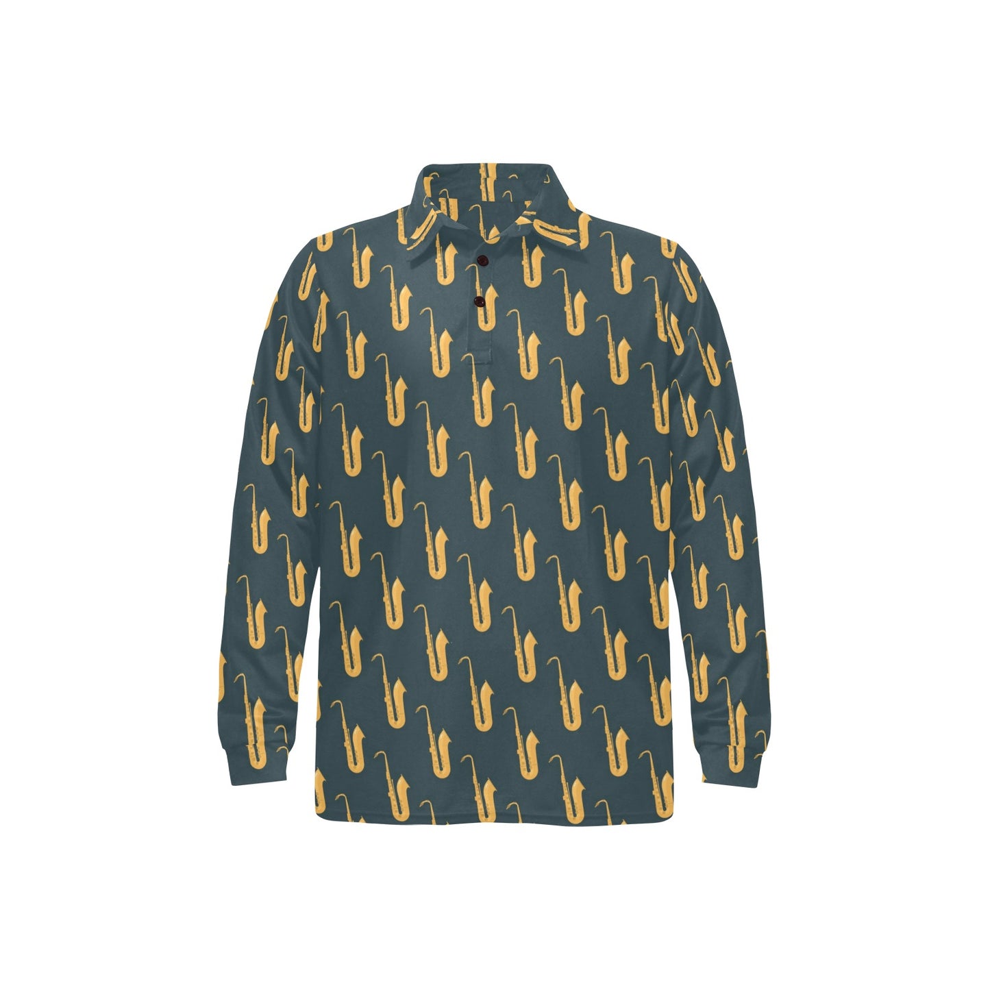 Saxophone Print Design LKS401 Long Sleeve Polo Shirt For Men's