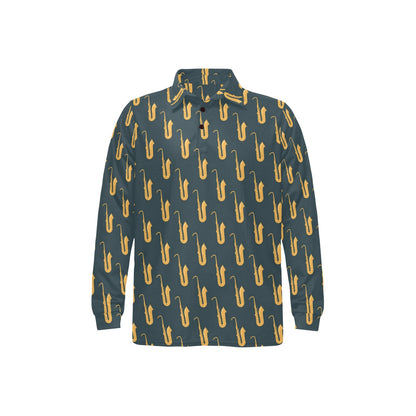 Saxophone Print Design LKS401 Long Sleeve Polo Shirt For Men's