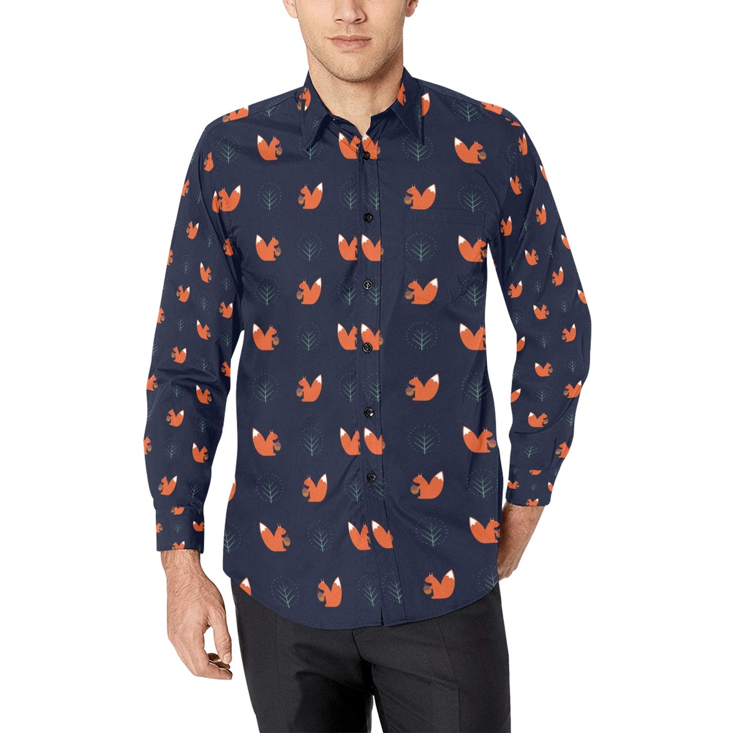 Squirrel Print Design LKS303 Men's Long Sleeve Dress Shirt