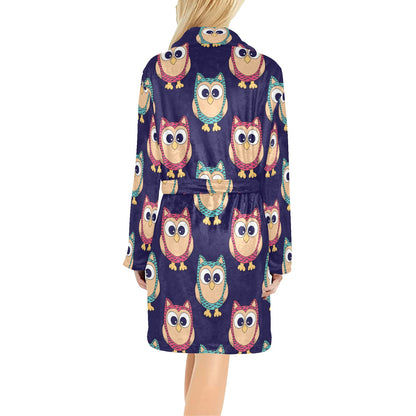 Owl Pattern Print Design A06 Women's Fleece Robe