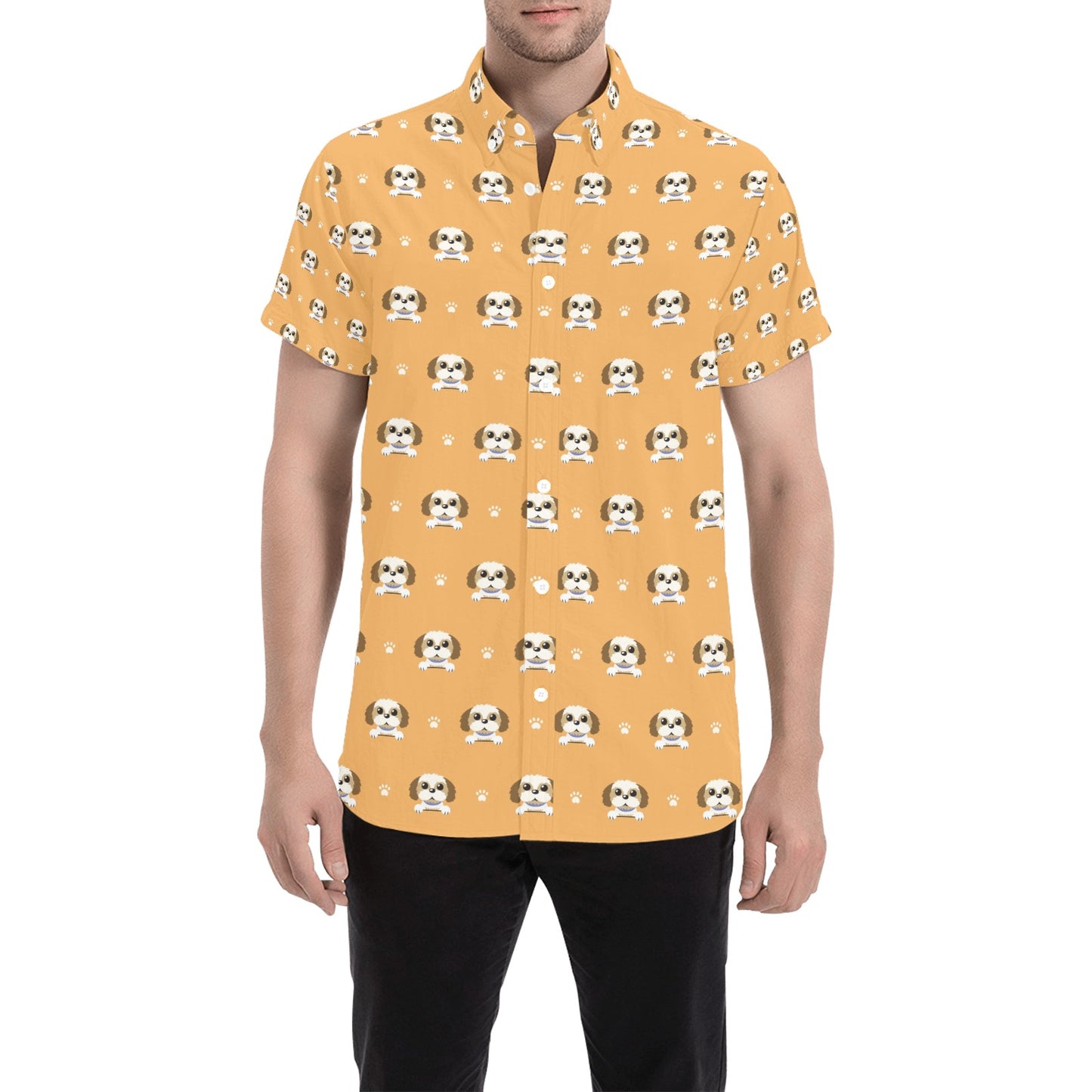 Shih Tzu Print Design LKS303 Men Short Sleeve Button Up Shirt