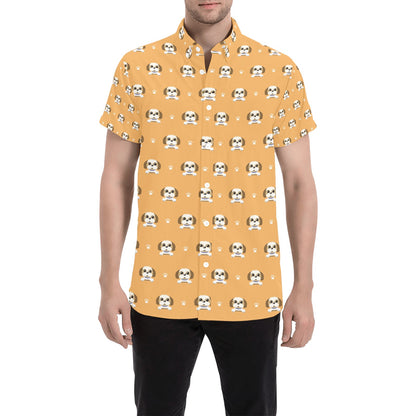 Shih Tzu Print Design LKS303 Men Short Sleeve Button Up Shirt