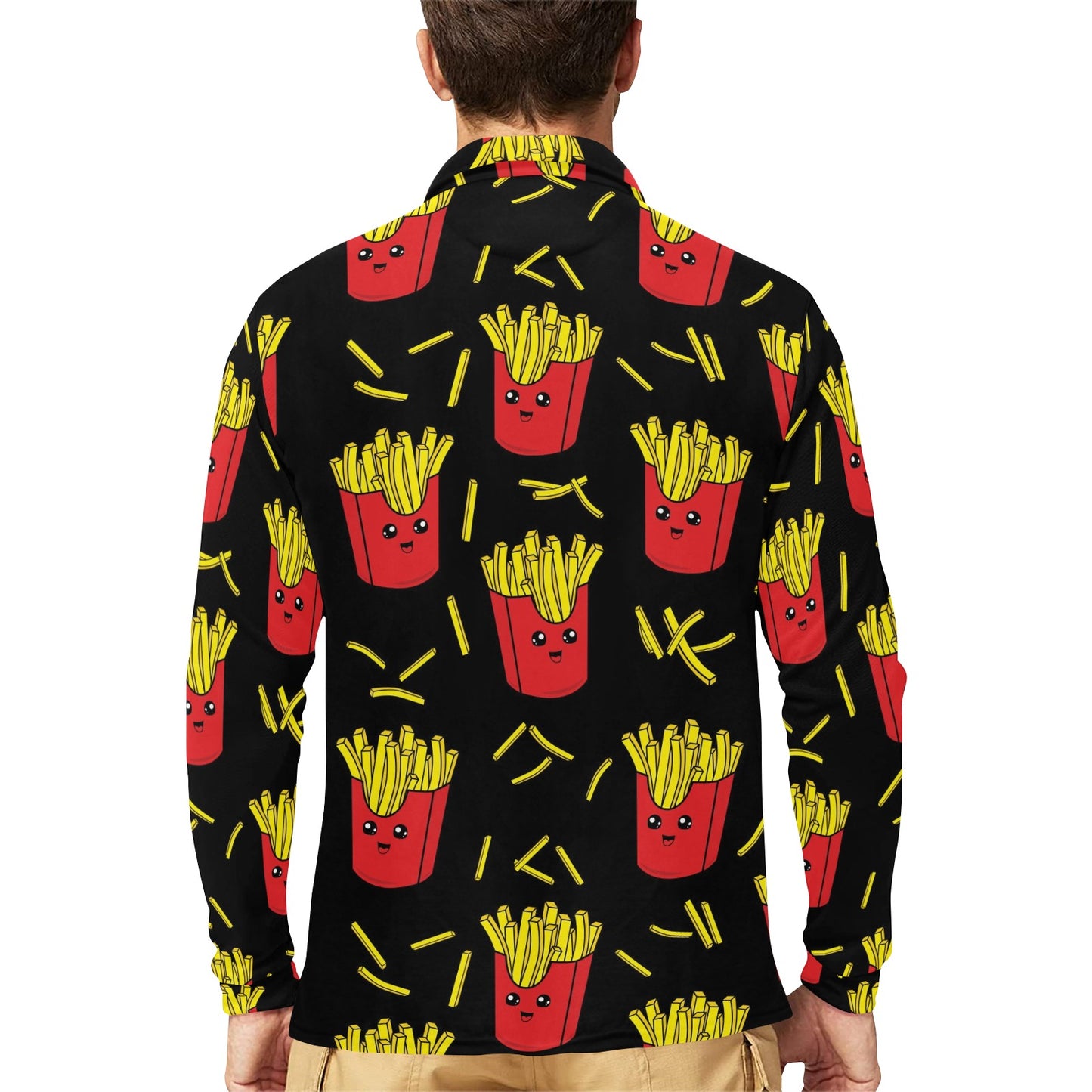 French Fried Pattern Print Design 03 Long Sleeve Polo Shirt For Men's