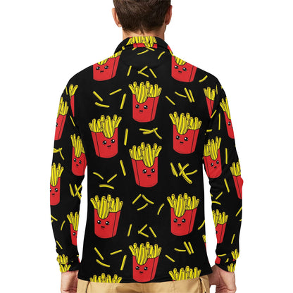 French Fried Pattern Print Design 03 Long Sleeve Polo Shirt For Men's