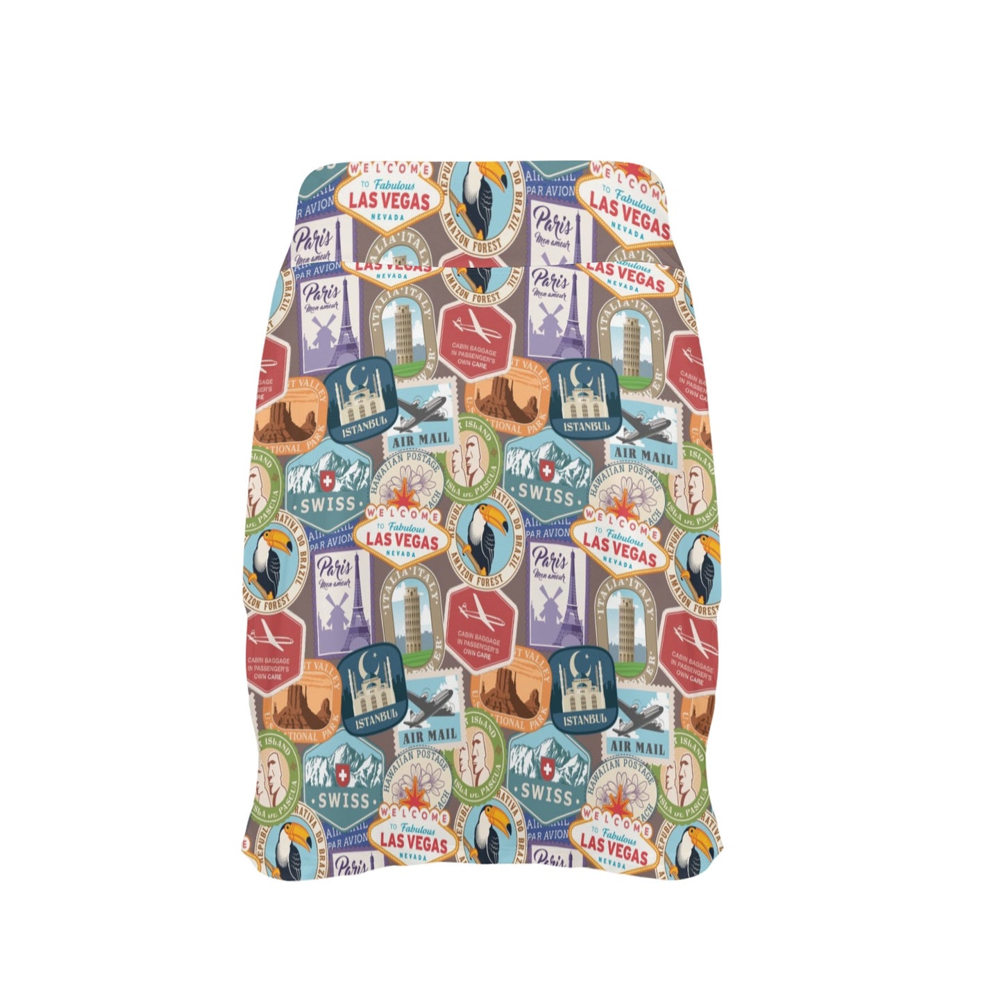 Travel Stamp Print Design LKS301 Women's Golf Skirt with Pocket