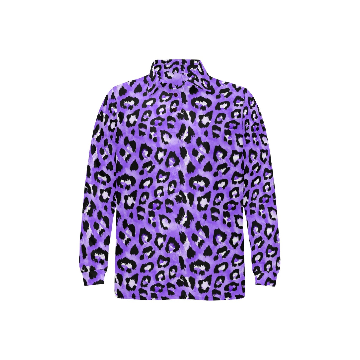 Leopard Purple Skin Print Long Sleeve Polo Shirt For Men's