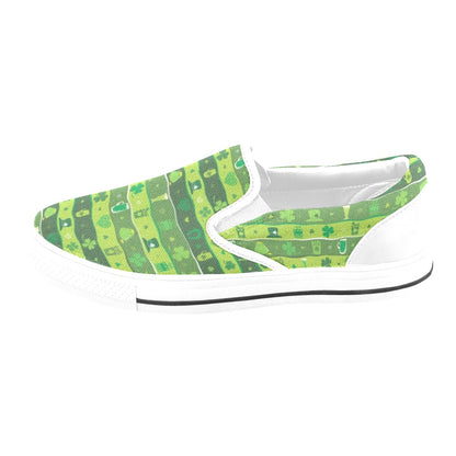Shamrock Print Design LKS303 White Slip Ons Canvas Women's Shoes