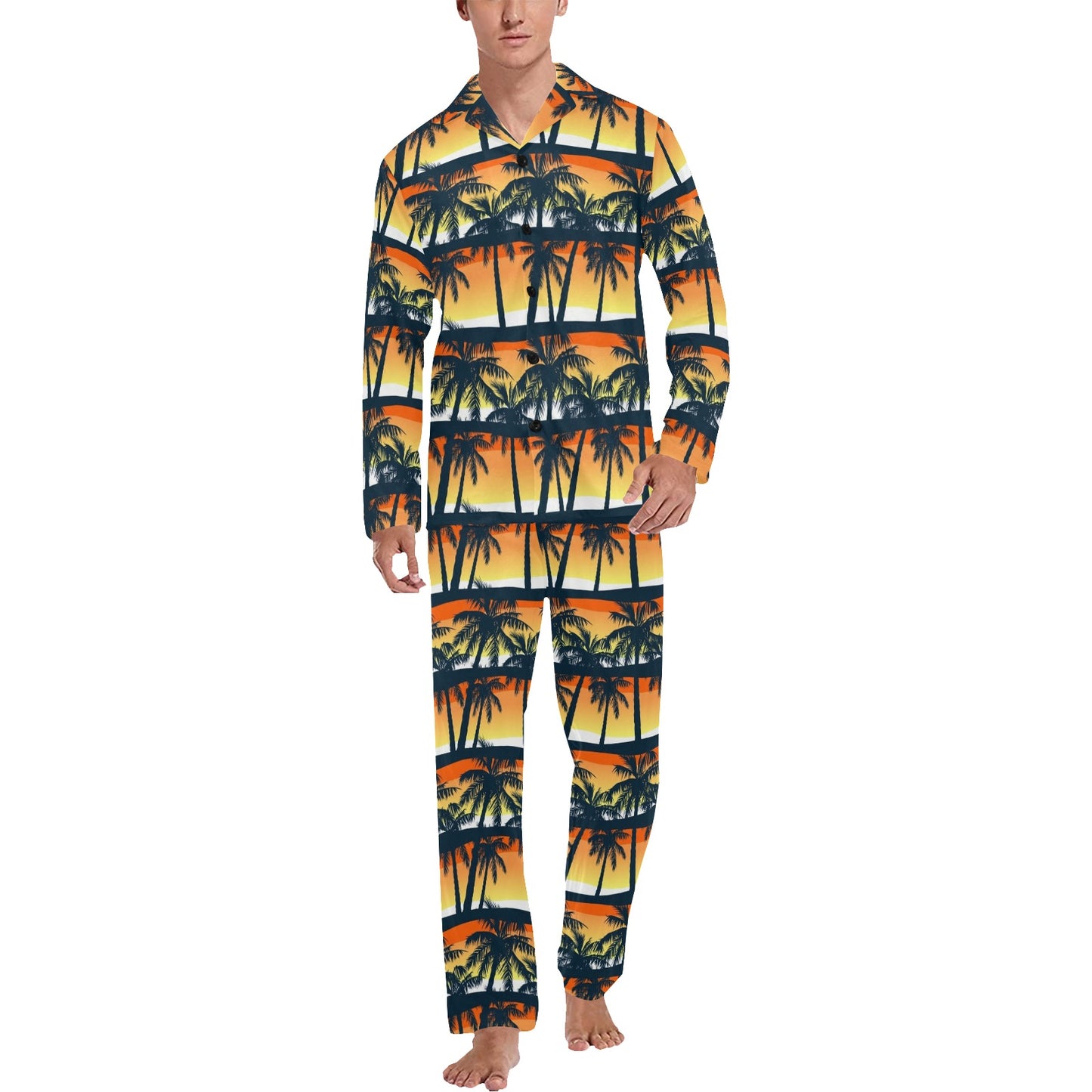 Palm Tree Pattern Print Design PT011 Men's Long Pajama Set