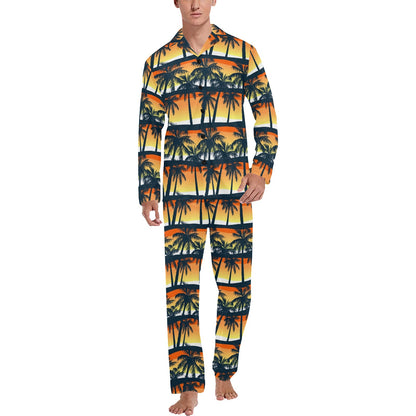 Palm Tree Pattern Print Design PT011 Men's Long Pajama Set