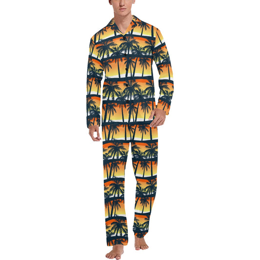 Palm Tree Pattern Print Design PT011 Men's Long Pajama Set