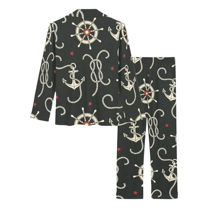 Nautical Anchor Pattern Women's Long Pajama Set