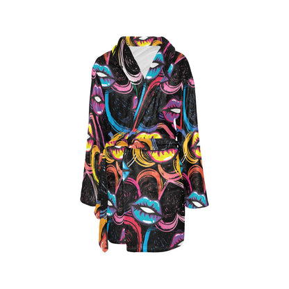 Pop Art Lip Pattern Print Design A03 Women's Fleece Robe