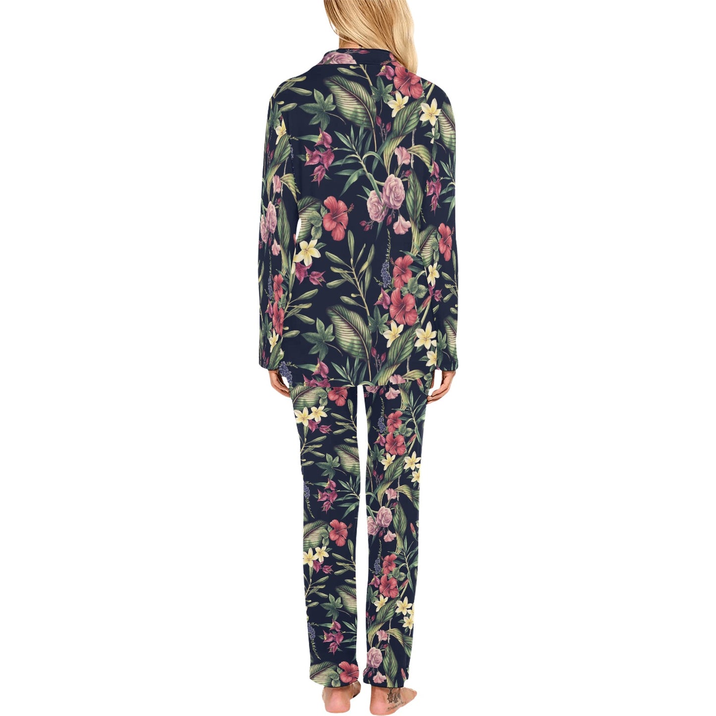 Tropical Flower Pattern Women's Long Pajama Set