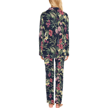 Tropical Flower Pattern Women's Long Pajama Set