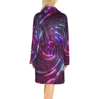 Vortex Twist Swirl Purple Neon Print Women's Fleece Robe