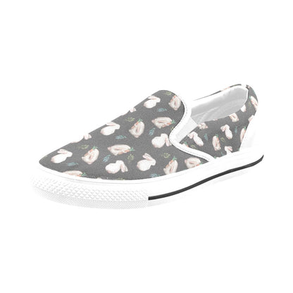 Rabbit Print Design LKS402 White Slip Ons Canvas Women's Shoes