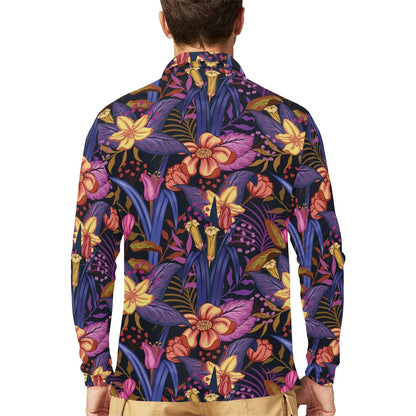 Lily Pattern Print Design LY016 Long Sleeve Polo Shirt For Men's