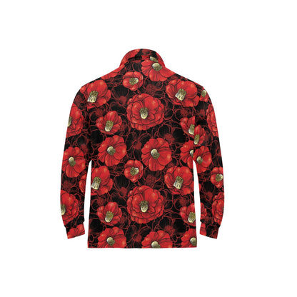 Camellia Pattern Print Design CM06 Long Sleeve Polo Shirt For Men's