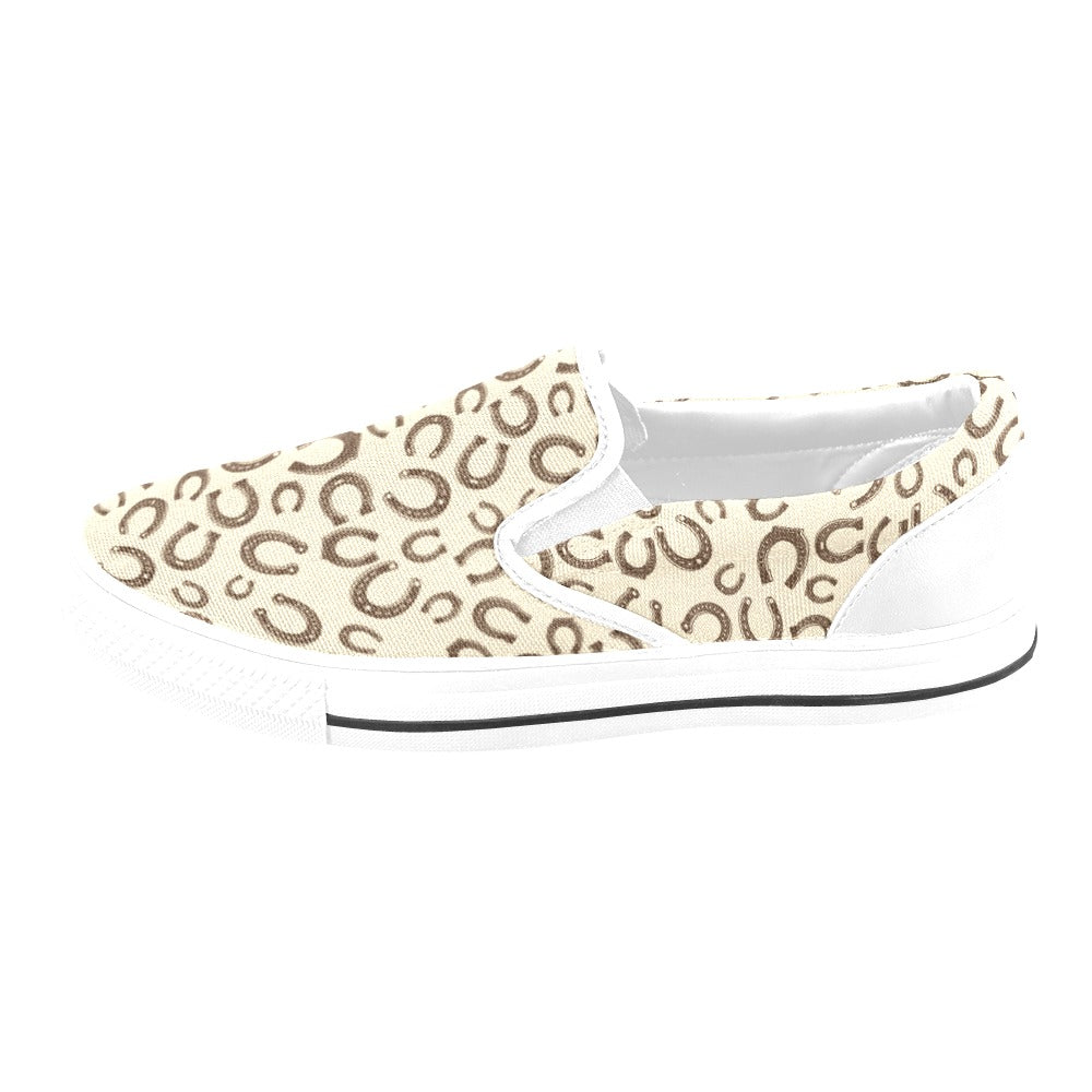 Horseshoe Print Design LKS302 White Slip Ons Canvas Women's Shoes