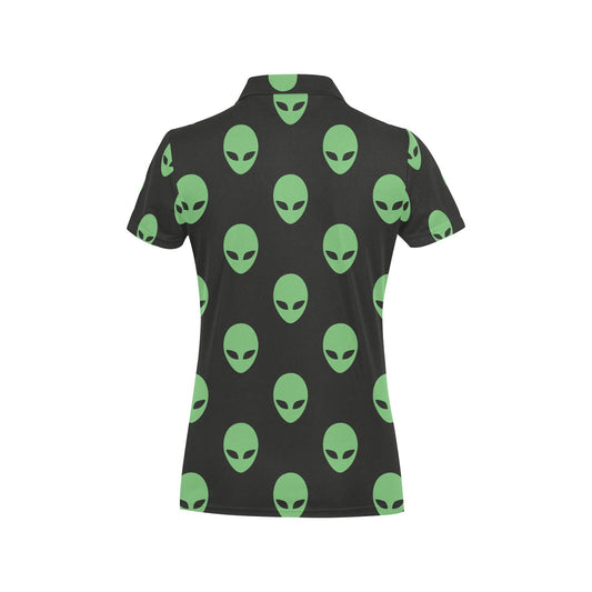 Alien Green Neon Pattern Print Design 01 Women's Polo Shirt