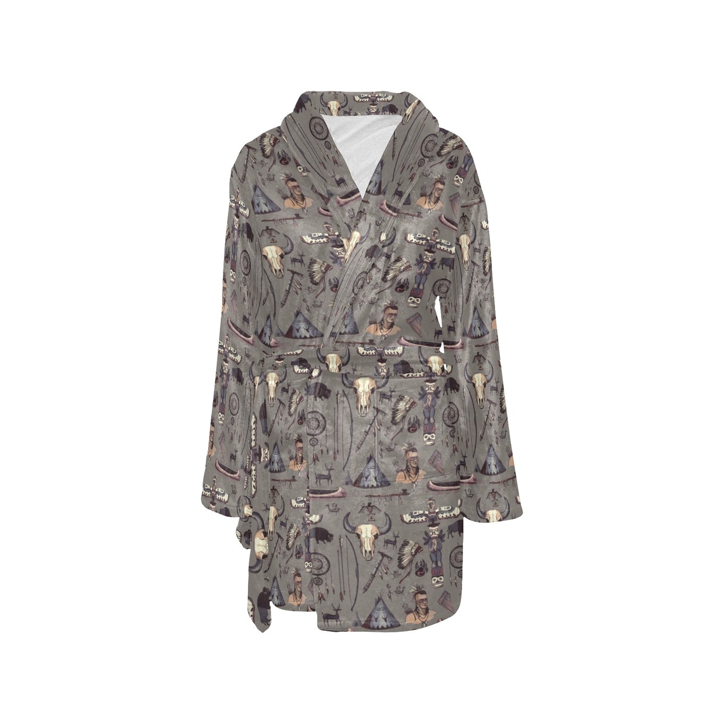 Native Indian life Design Print Women's Fleece Robe