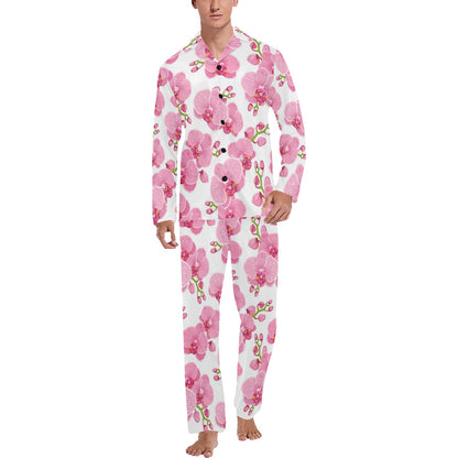Orchid Pink Pattern Print Design OR07 Men's Long Pajama Set