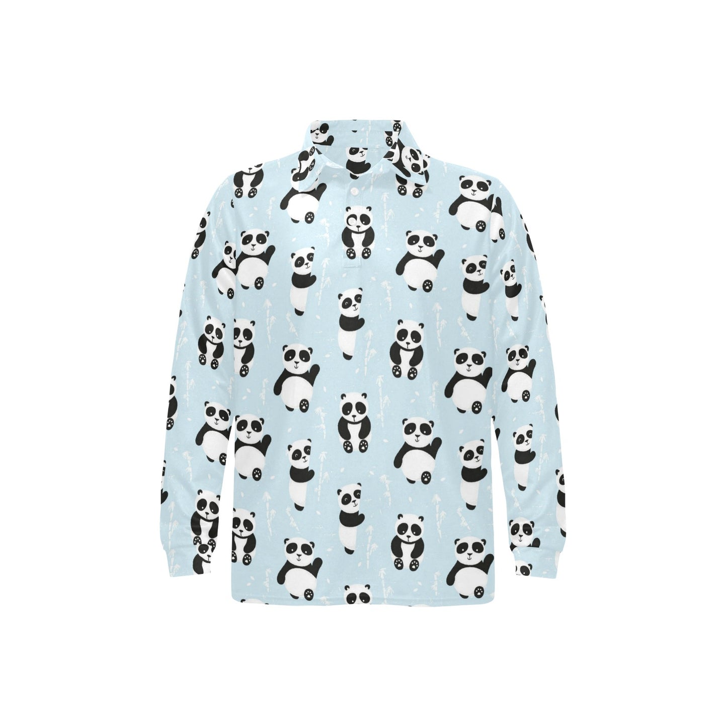 Panda Pattern Print Design A01 Long Sleeve Polo Shirt For Men's