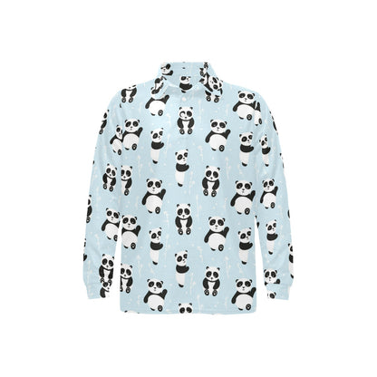 Panda Pattern Print Design A01 Long Sleeve Polo Shirt For Men's