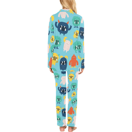 Monster Cartoon Pattern Print Design 03 Women's Long Pajama Set