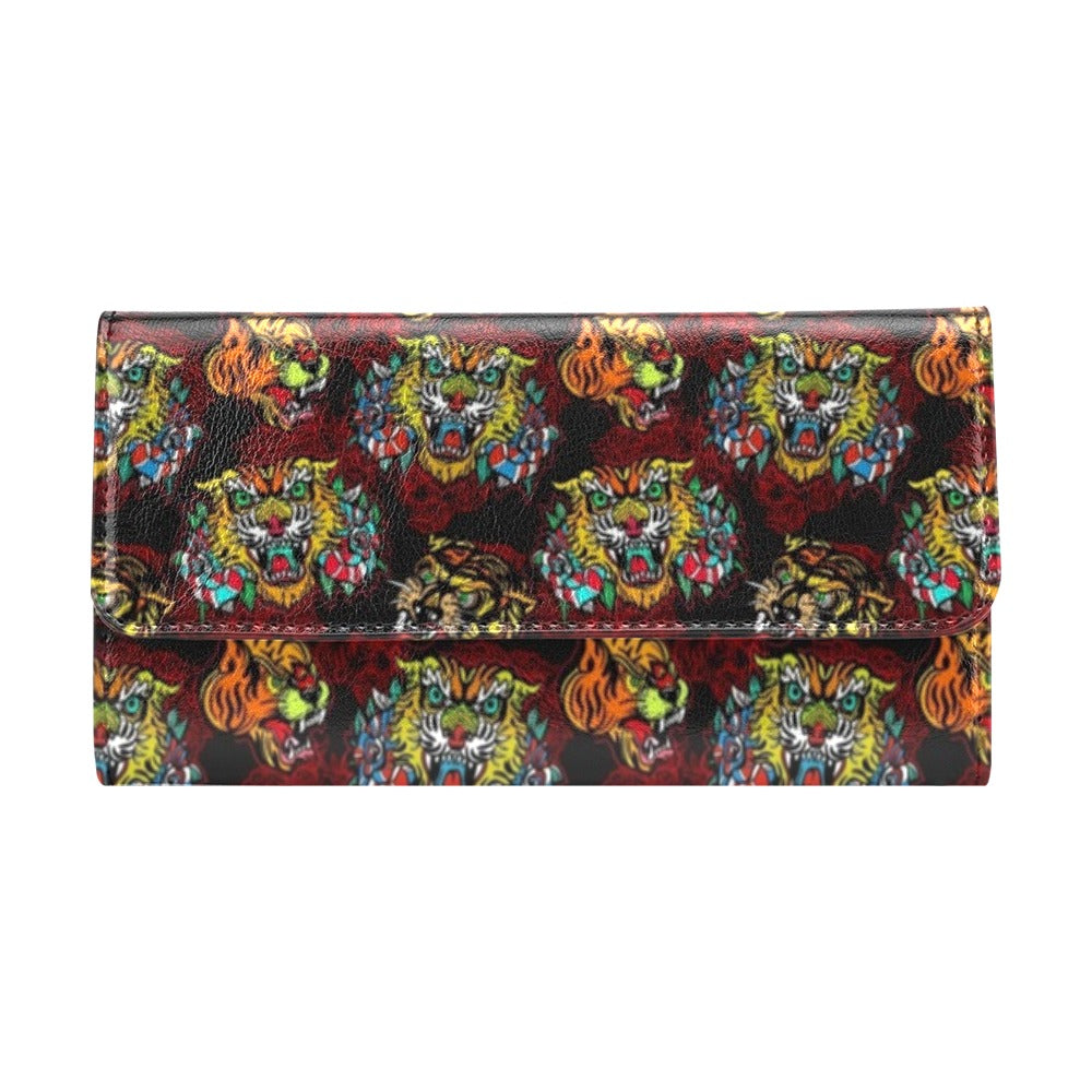 Tattoo Tiger Colorful Design Women's Trifold Wallet