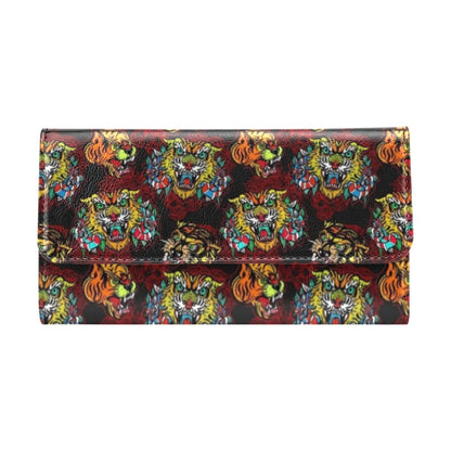 Tattoo Tiger Colorful Design Women's Trifold Wallet