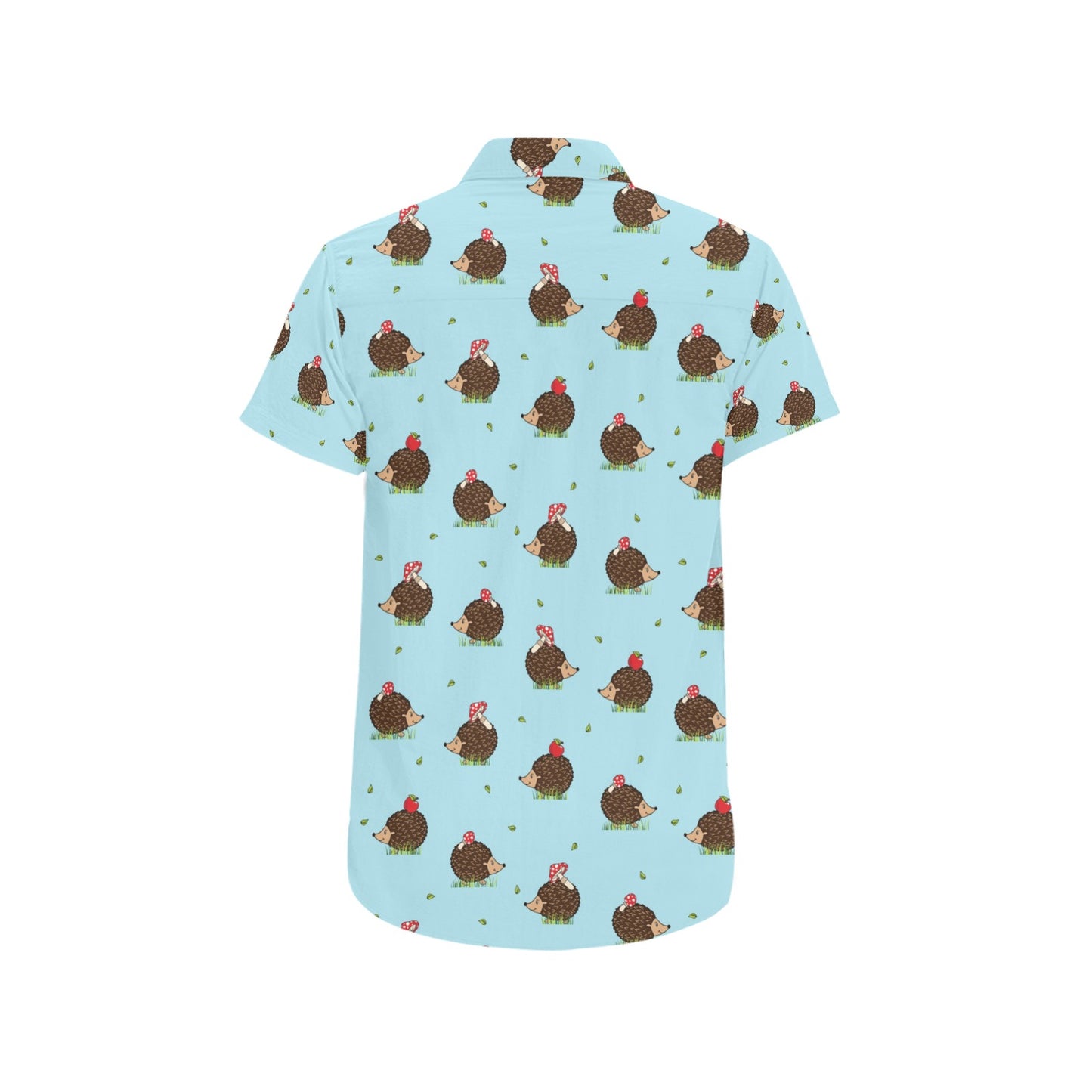 Hedgehog Print Design LKS402 Men Short Sleeve Button Up Shirt