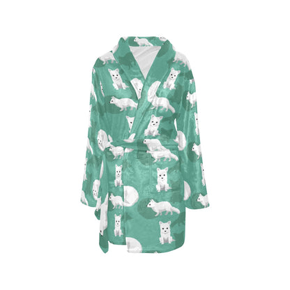 Arctic Fox Pattern Print Design Women's Fleece Robe