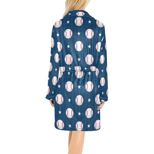 Baseball Star Print Pattern Women's Fleece Robe
